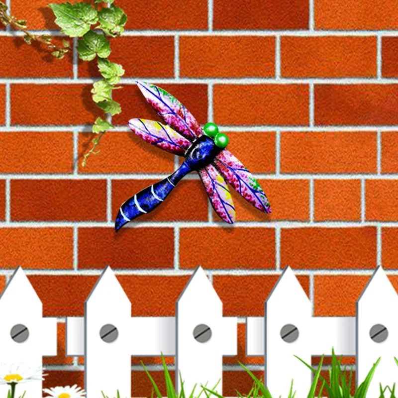 8Pcs 11.5x0.3x8.7cm QT1124 Iron Dragonfly Wall Decor 3D Colorful Dragonfly Wall Art Sculpture with Hook