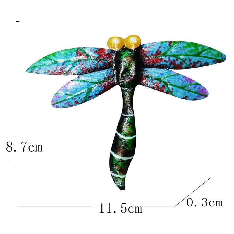 8Pcs 11.5x0.3x8.7cm QT1124 Iron Dragonfly Wall Decor 3D Colorful Dragonfly Wall Art Sculpture with Hook