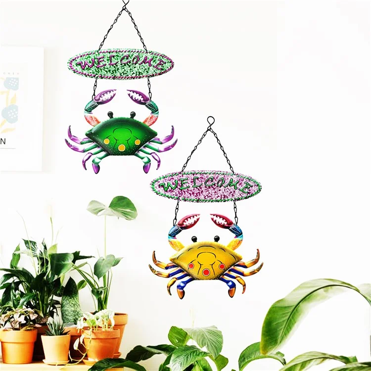 YY220117 Welcome Sign Crab Door Hanging Decor Iron Art Garden Park Home Ornament - Blue
