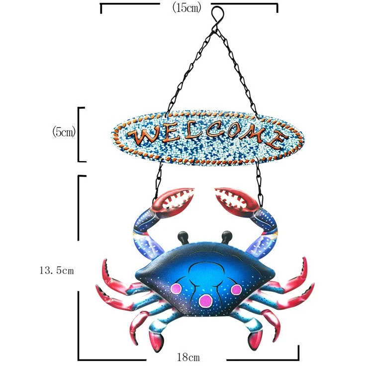 YY220117 Welcome Sign Crab Door Hanging Decor Iron Art Garden Park Home Ornament - Blue