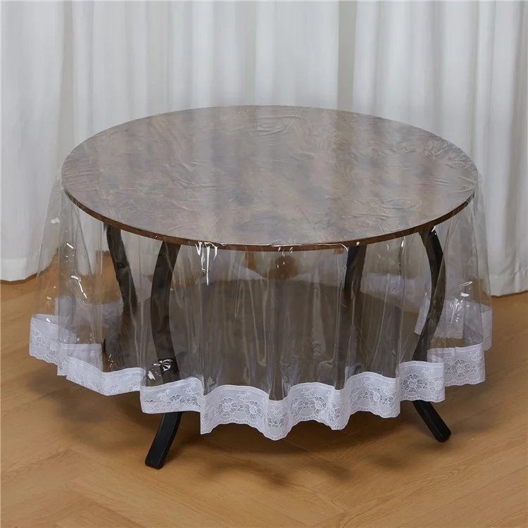 150cm runde, transparente PVC-Tischdecke mit Spitzenrand, ölfest