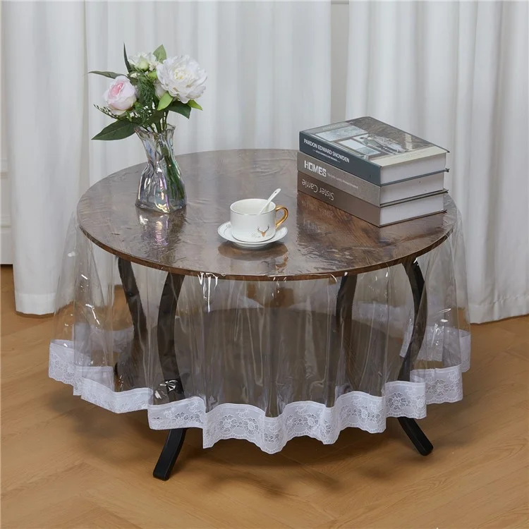 150cm runde, transparente PVC-Tischdecke mit Spitzenrand, ölfest