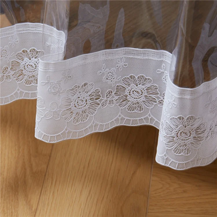 150cm runde, transparente PVC-Tischdecke mit Spitzenrand, ölfest