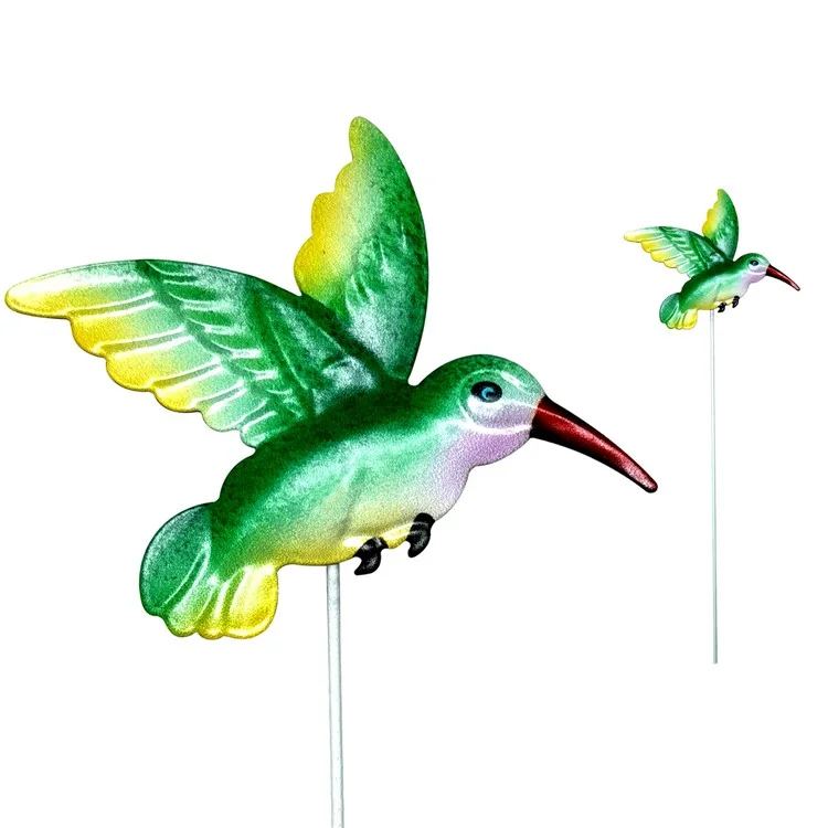 YY0519 10.7x13cm Iron Bird Shape Decor Planter Flower Garden Decoration with Stake Into Soil - Green