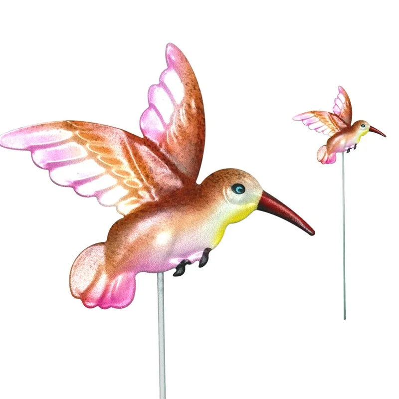 YY0519 10.7x13cm Iron Bird Shape Decor Planter Flower Garden Decoration with Stake into Soil - Orange