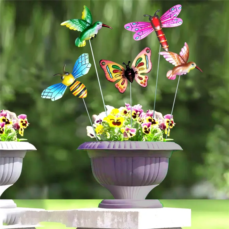 YY0519 10.7x13cm Iron Bird Shape Decor Planter Flower Garden Decoration with Stake into Soil - Orange
