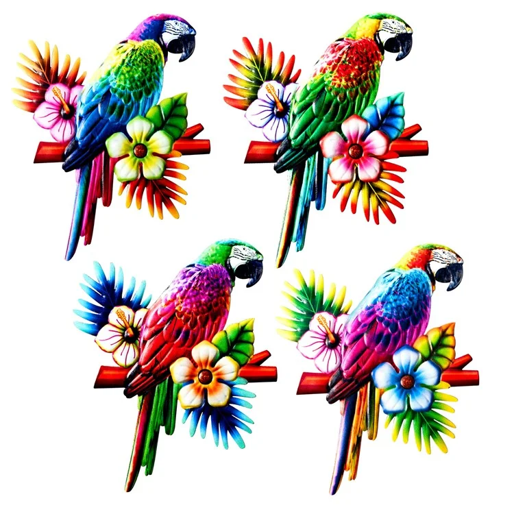 YY1239 Parrot and Flower Iron Art Wall Hanging Decor Garden Yard Ornament, 21x1x27cm - Red