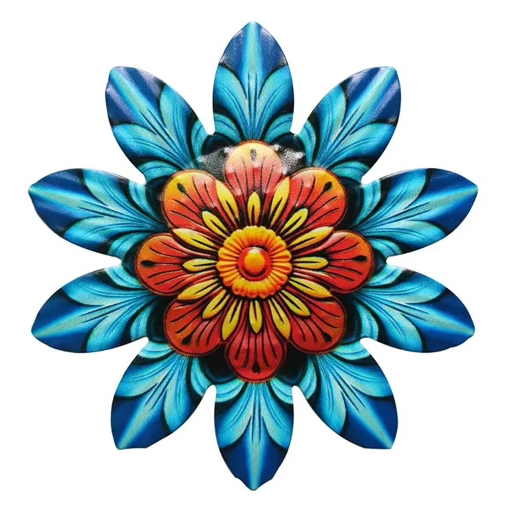 YY361 Iron Art Flower Home Wall Hanging Decor Garden Yard Indoor Outdoor Ornament, 14.7x14.7cm - Azul