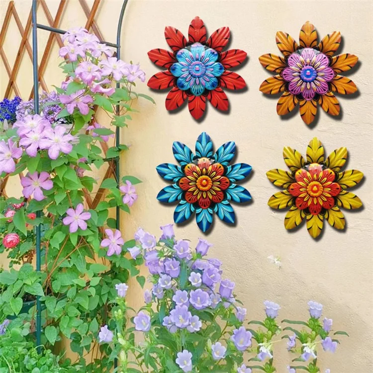 YY361 Iron Art Flower Home Wall Hanging Decor Garden Yard Indoor Outdoor Ornament, 14.7x14.7cm - Azul