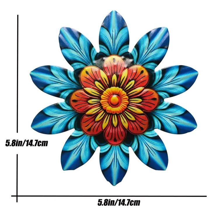 YY361 Iron Art Flower Home Wall Hanging Decor Garden Yard Indoor Outdoor Ornament, 14.7x14.7cm - Azul
