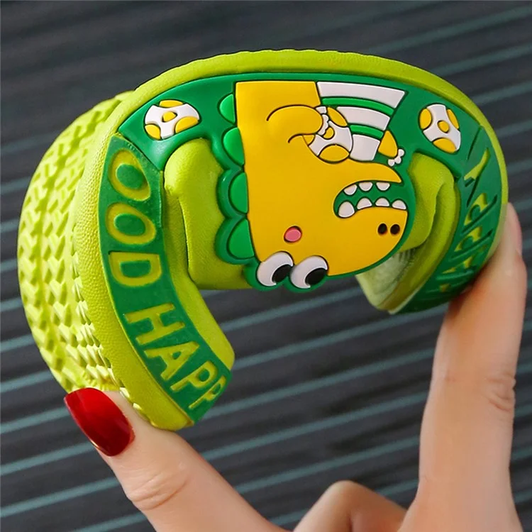 1 paire de chaussons EVA pour enfants, motif dinosaure de bande dessinée, antidérapants, sandales d'été pour garçons et filles - Vert / Taille 24-25 / 16 cm