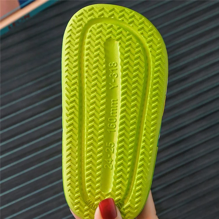 1 paire de chaussons EVA pour enfants, motif dinosaure de bande dessinée, antidérapants, sandales d'été pour garçons et filles - Vert / Taille 24-25 / 16 cm