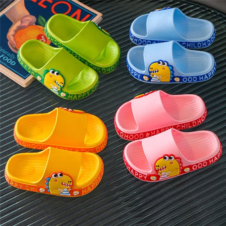1 paire de chaussons EVA pour enfants, motif dinosaure de bande dessinée, antidérapants, sandales d'été pour garçons et filles - Vert / Taille 24-25 / 16 cm