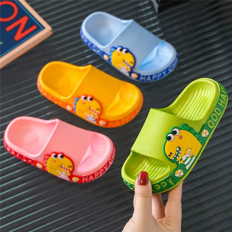 1 paire de chaussons EVA pour enfants, motif dinosaure de bande dessinée, antidérapants, sandales d'été pour garçons et filles - Vert / Taille 24-25 / 16 cm