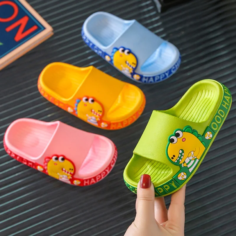 1 Pair Kids EVA Slippers Cartoon Dinosaur Non-Slip Sandals Boys Girls Summer Shoes - Green / Size 34-35 / 21cm