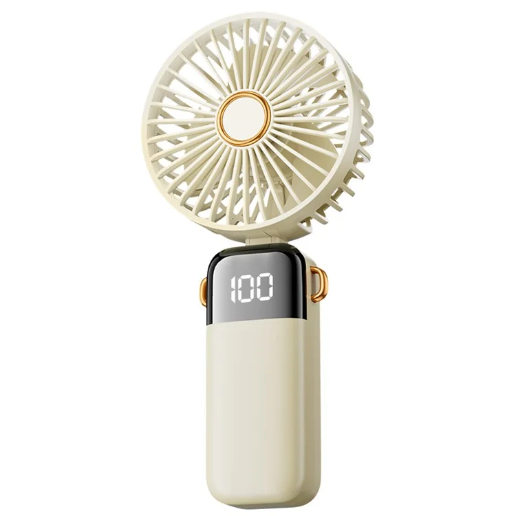 Ventilateur à main puissant avec affichage numérique 1200mAh 5 vitesses Ventilateur de bureau Rechargeable USB Ventilateur de refroidissement - Blanc