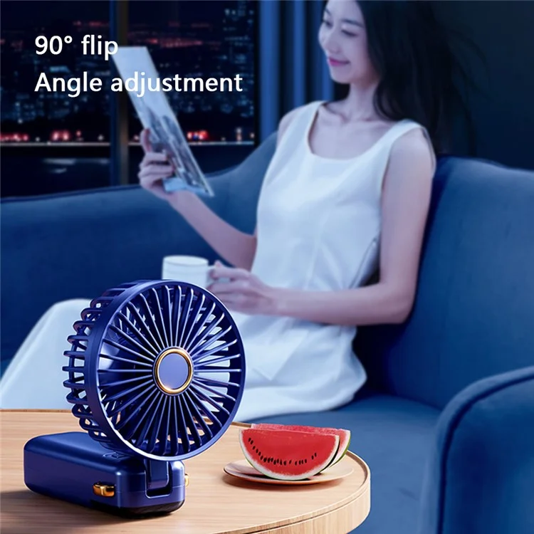 Ventilateur à main puissant avec affichage numérique 1200mAh 5 vitesses Ventilateur de bureau Rechargeable USB Ventilateur de refroidissement - Blanc