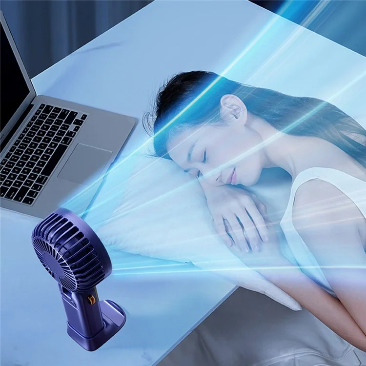Ventilateur à main puissant avec affichage numérique 1200mAh 5 vitesses Ventilateur de bureau Rechargeable USB Ventilateur de refroidissement - Blanc