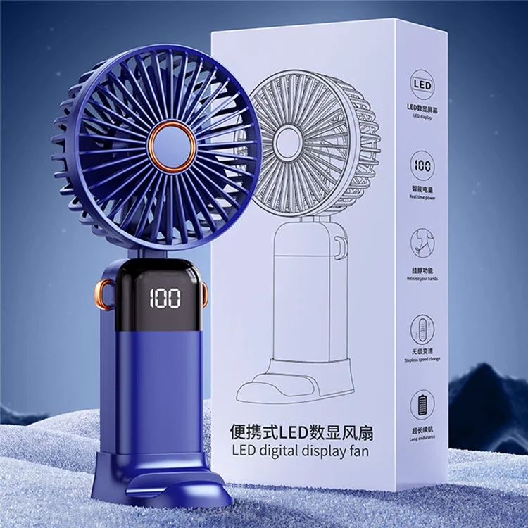 Ventilateur à main puissant avec affichage numérique 1200mAh 5 vitesses Ventilateur de bureau Rechargeable USB Ventilateur de refroidissement - Blanc