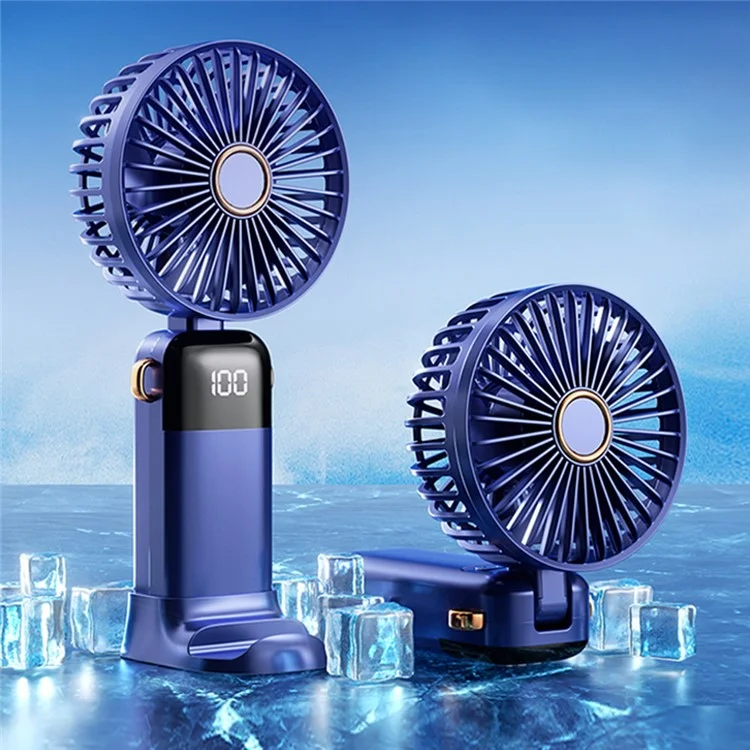 Ventilateur à main puissant avec affichage numérique 1200mAh 5 vitesses Ventilateur de bureau Rechargeable USB Ventilateur de refroidissement - Blanc