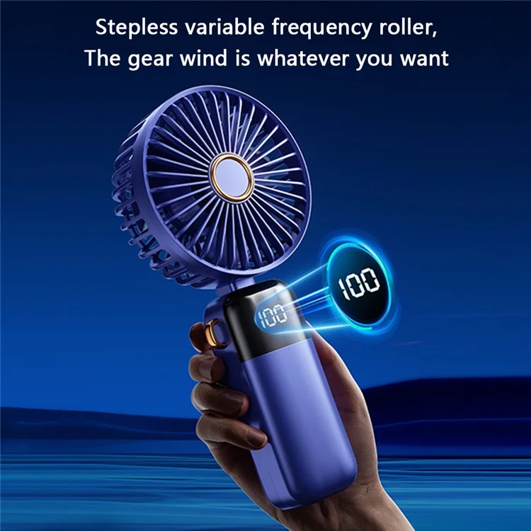 Ventilateur à main puissant avec affichage numérique 1200mAh 5 vitesses Ventilateur de bureau Rechargeable USB Ventilateur de refroidissement - Blanc