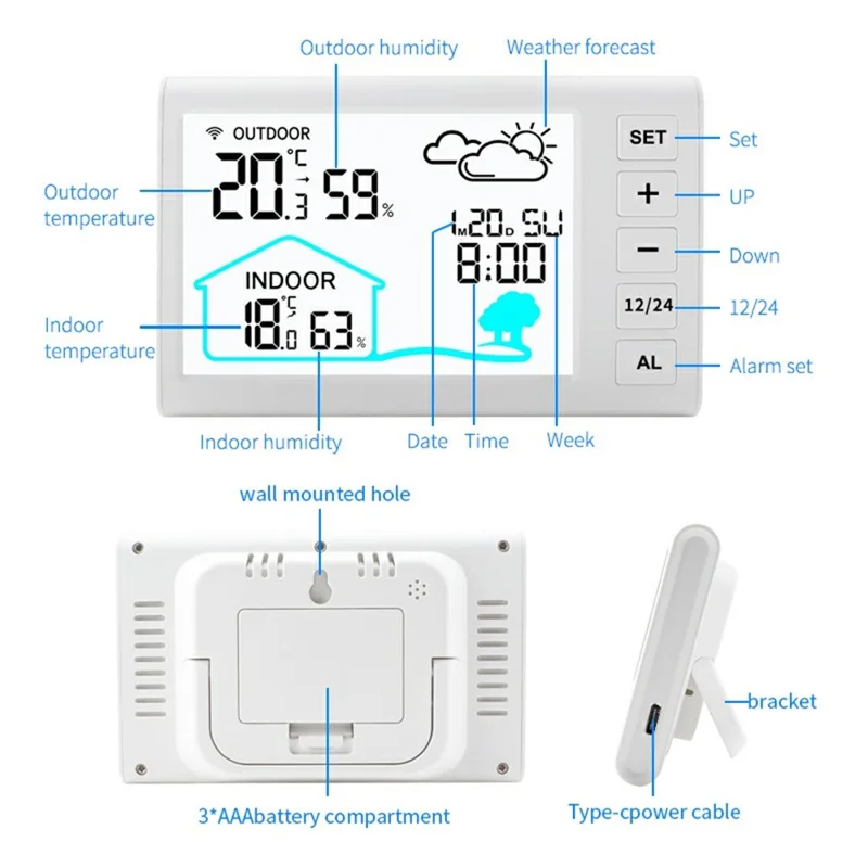 TS-FT006 Indoor / Outdoor Temperature Humidity Monitor Wireless Weather Station Alarm Clock (CE / ROHS Certified)