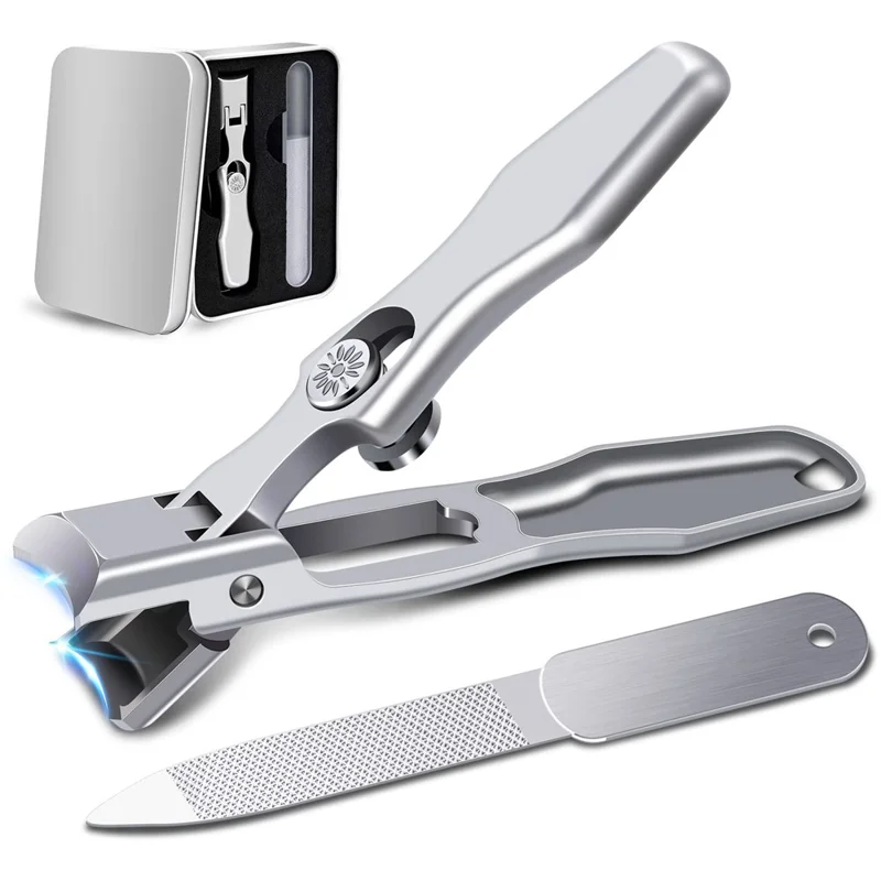 Stainless Steel Men Nail Cutter Nail Cutting Trimmer with Nail File and Storage Box - Silver