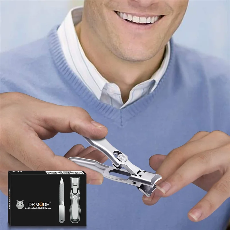 Stainless Steel Men Nail Cutter Nail Cutting Trimmer with Nail File and Storage Box - Silver