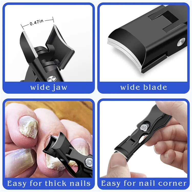 Anti-Splash Nail Clipper Stainless Steel Fingernails Toenails Cutter Nail Trimmer Manicure Tool - Black