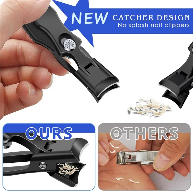 Anti-Splash Nail Clipper Stainless Steel Fingernails Toenails Cutter Nail Trimmer Manicure Tool - Black