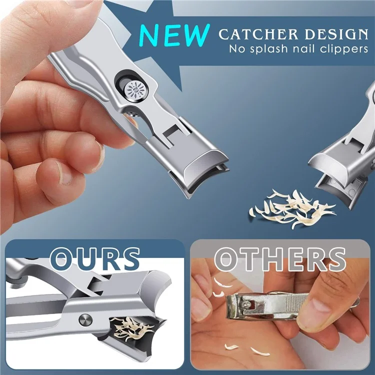 Anti-splash Nail Clipper Stainless Steel Fingernails Toenails Cutter Nail Trimmer Manicure Tool - Silver