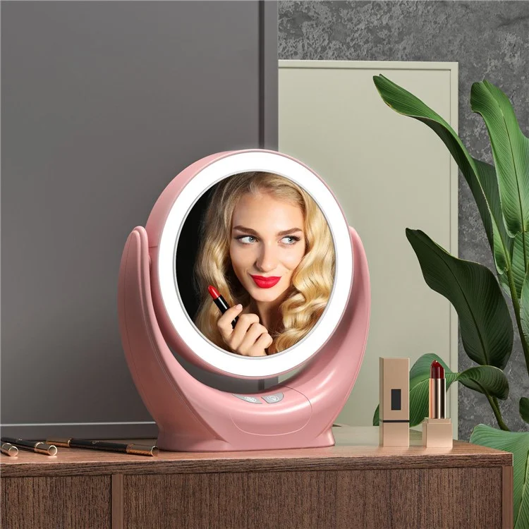 Multifunction Desktop Makeup Mirror with Dimmable LED Fill Light and Fan (No Battery) - Black