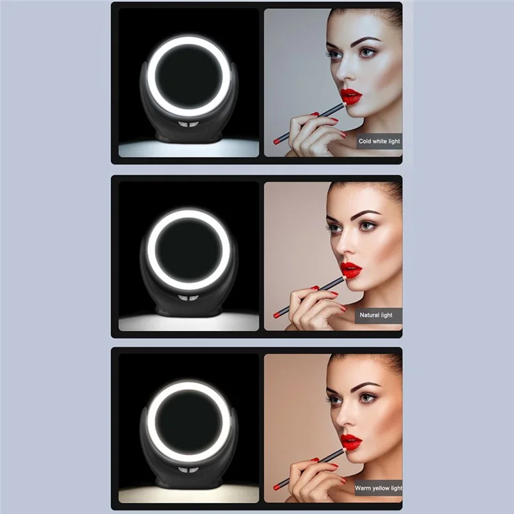 Multifunction Desktop Makeup Mirror with Dimmable LED Fill Light and Fan (No Battery) - Black