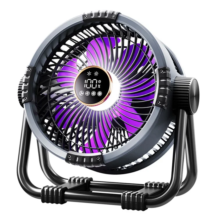 Ventilador de camping M65 al aire libre, ajustable en ángulo, colgable, con luz nocturna - Gris