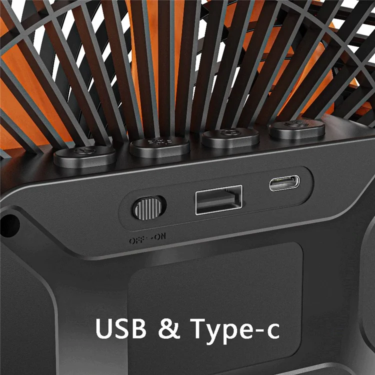 Ventilador de camping M65 al aire libre, ajustable en ángulo, colgable, con luz nocturna - Gris
