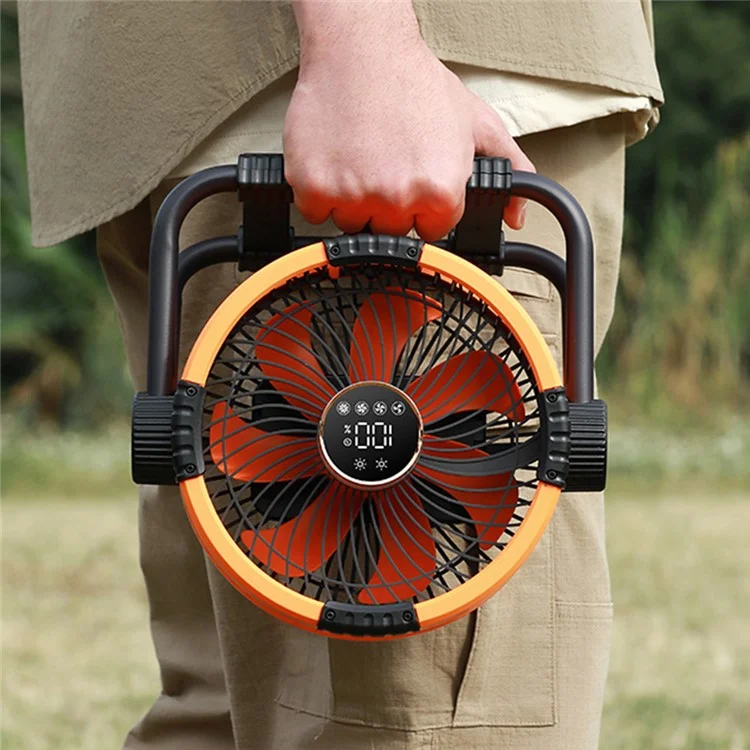 Ventilador de camping M65 al aire libre, ajustable en ángulo, colgable, con luz nocturna - Gris