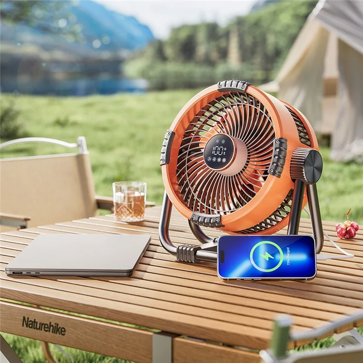 Ventilador de camping M65 al aire libre, ajustable en ángulo, colgable, con luz nocturna - Gris