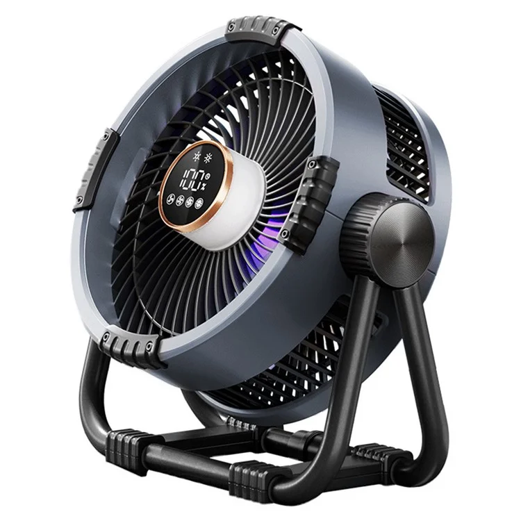 Ventilador de camping M65 al aire libre, ajustable en ángulo, colgable, con luz nocturna - Gris