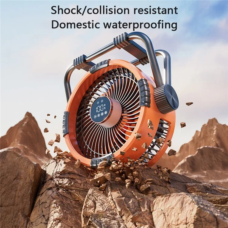 Ventilador de camping M65 al aire libre, ajustable en ángulo, colgable, con luz nocturna - Gris