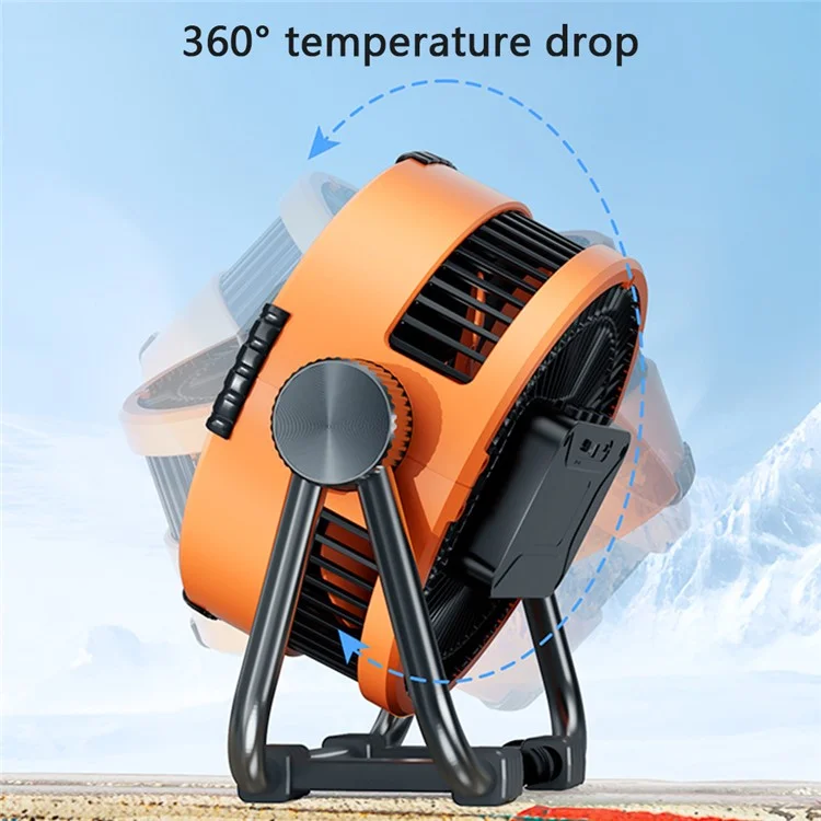 Ventilador de camping M65 al aire libre, ajustable en ángulo, colgable, con luz nocturna - Gris
