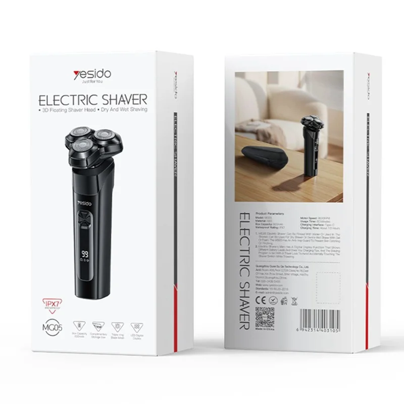 Yesido MG05 Razor di Rasoio Elettrico Impermeabile Con 3 Teste di Taglieri Galleggianti