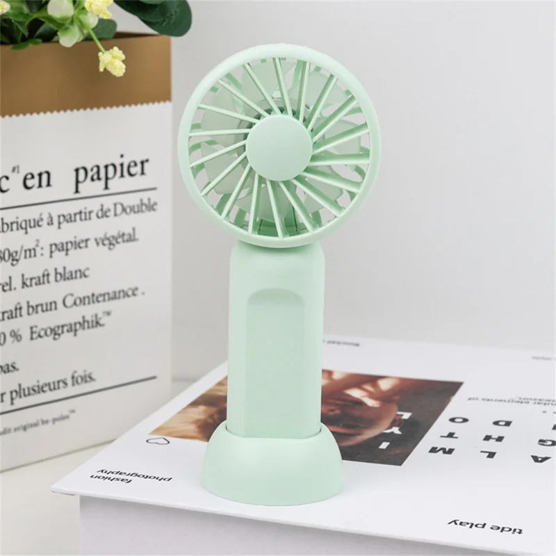 Portable Handheld Fan 3 Speeds Adjustable Low Noise Mini Desk Fan with Detachable Base - Green