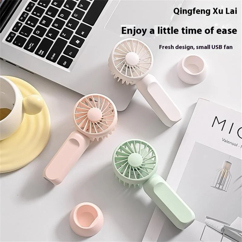 Portable Handheld Fan 3 Speeds Adjustable Low Noise Mini Desk Fan with Detachable Base - Green