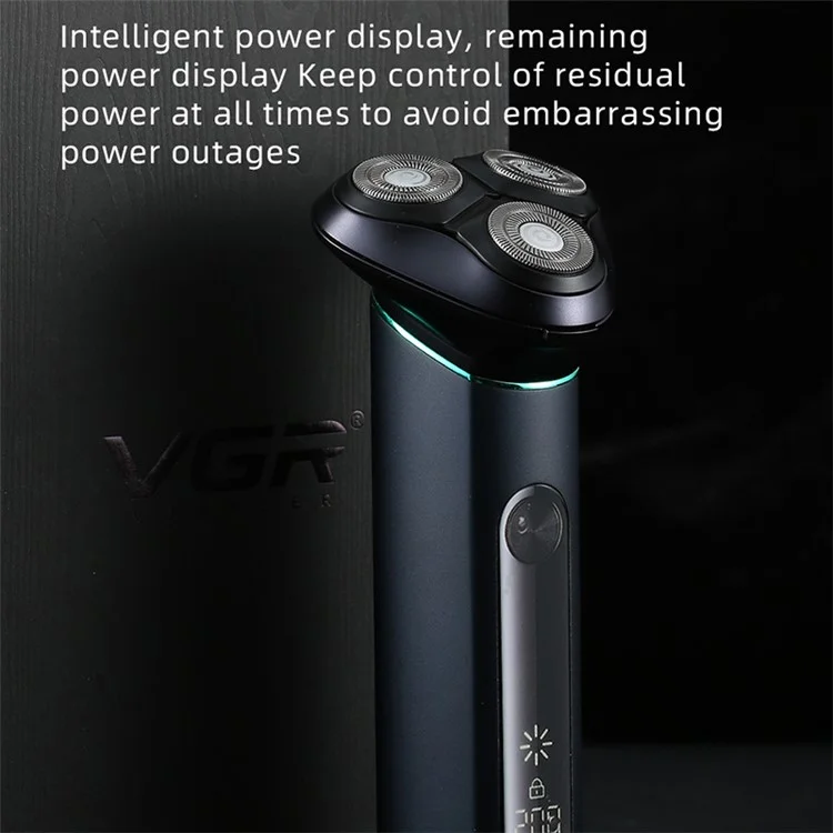 Rasoir électrique intelligent rechargeable par USB VGR V-310 à trois têtes avec affichage numérique LCD