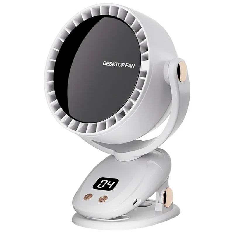 6 Gears Adjustable Clip On Bladeless Fan Rechargeable Desktop Fan ( Built In 3600mAh Battery ) - Milky White