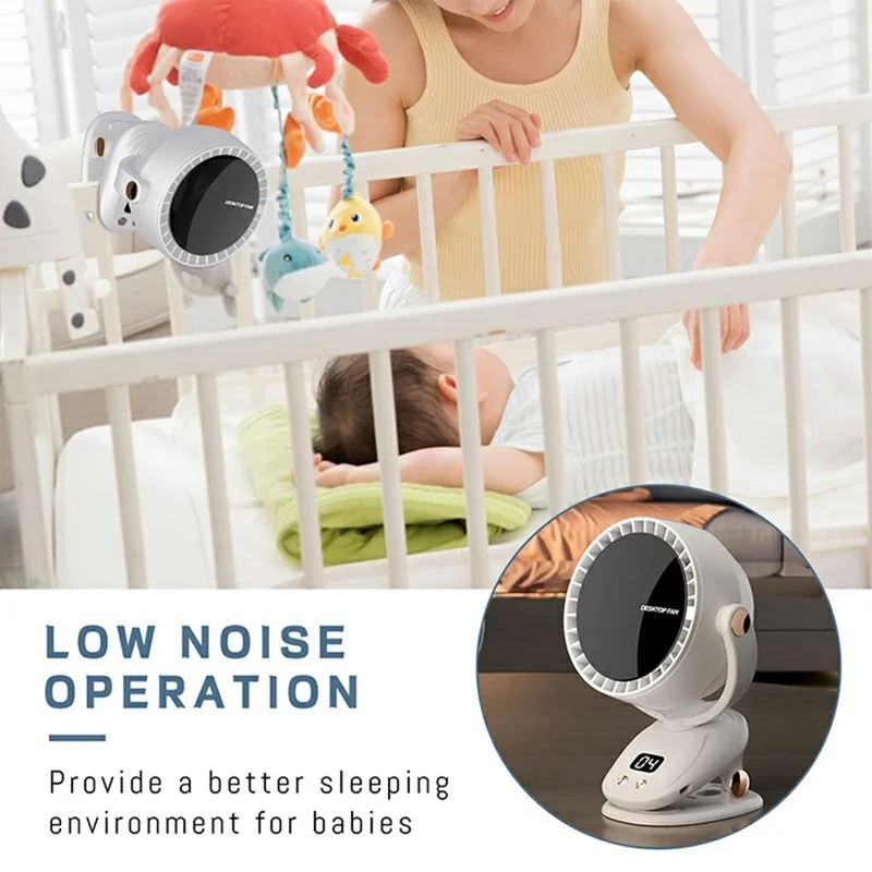 6 Gears Adjustable Clip On Bladeless Fan Rechargeable Desktop Fan ( Built In 3600mAh Battery ) - Milky White