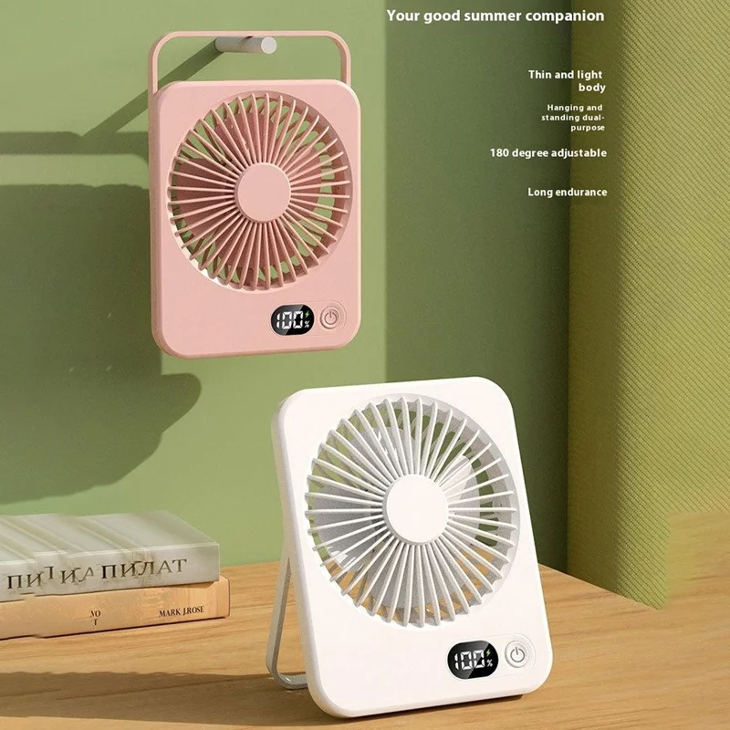 Ultra Thin Desktop Fan Digital Display 5 Speeds Adjustable Cooling Fan with Foldable Stand - Pink
