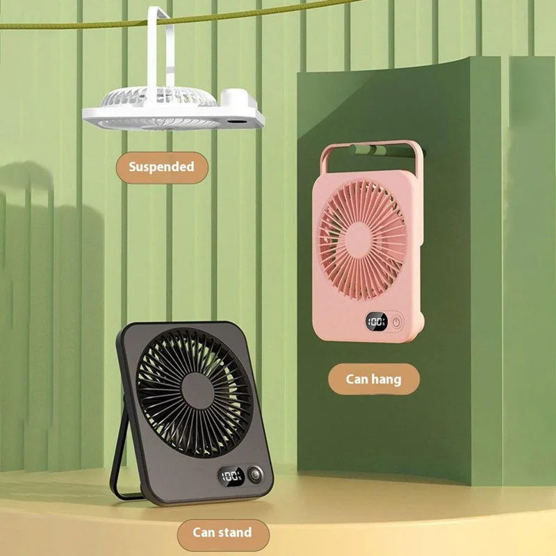 Ultra Thin Desktop Fan Digital Display 5 Speeds Adjustable Cooling Fan with Foldable Stand - Pink