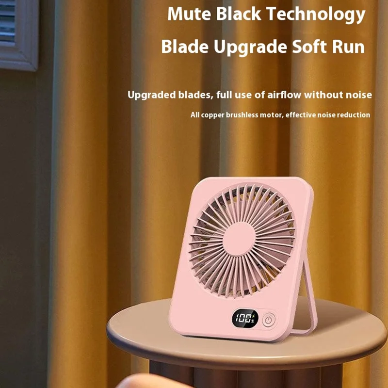 Ultra Thin Desktop Fan Digital Display 5 Speeds Adjustable Cooling Fan with Foldable Stand - Pink