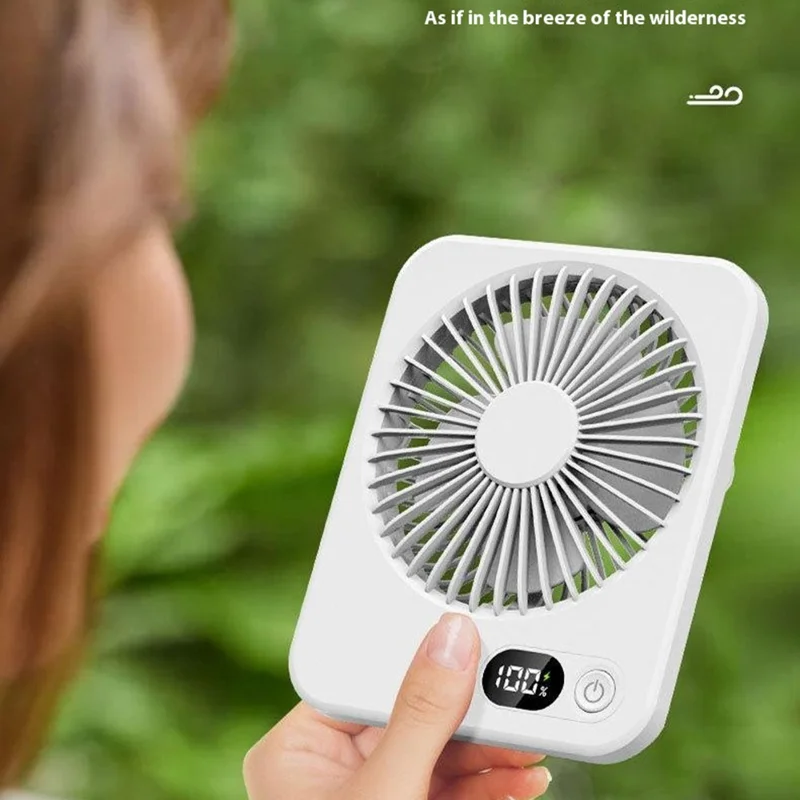 Ultra Thin Desktop Fan Digital Display 5 Speeds Adjustable Cooling Fan with Foldable Stand - Pink